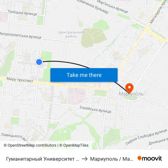 Гуманитарный Университет (Гуманітарний Університет) to Мариуполь / Mariupol (Маріуполь) map