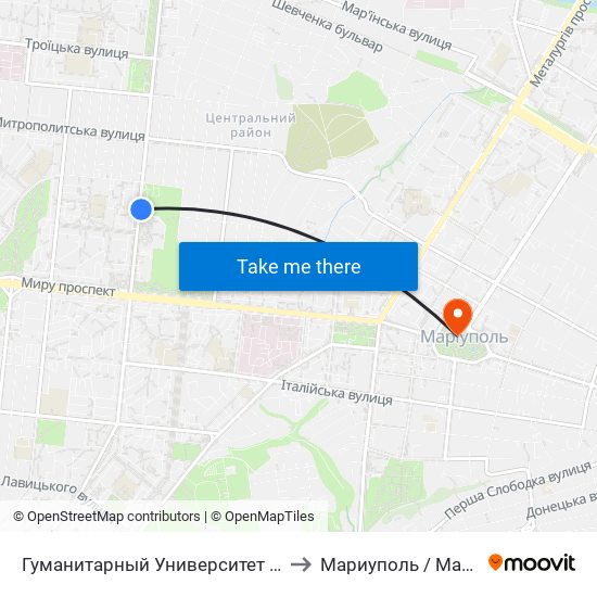 Гуманитарный Университет (Гуманітарний Університет) to Мариуполь / Mariupol (Маріуполь) map
