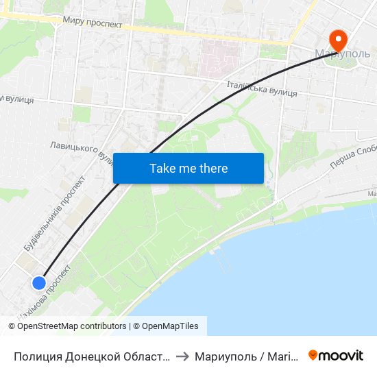 Полиция Донецкой Области (Поліція Донеччини) to Мариуполь / Mariupol (Маріуполь) map