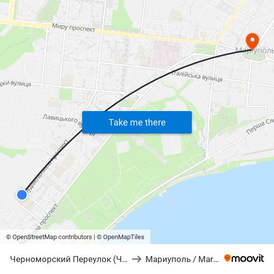 Черноморский Переулок (Чорноморський Провулок) to Мариуполь / Mariupol (Маріуполь) map