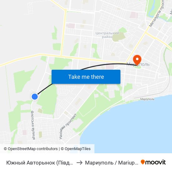 Южный Авторынок (Південний Авторинок) to Мариуполь / Mariupol (Маріуполь) map
