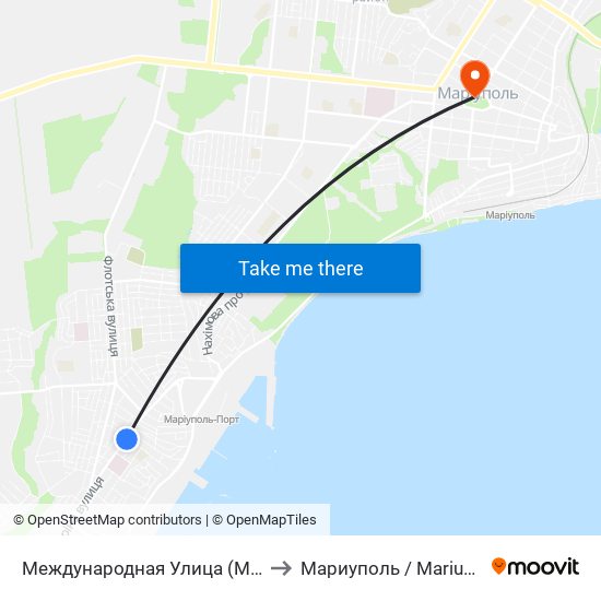 Международная Улица (Міжнародна Вулиця) to Мариуполь / Mariupol (Маріуполь) map