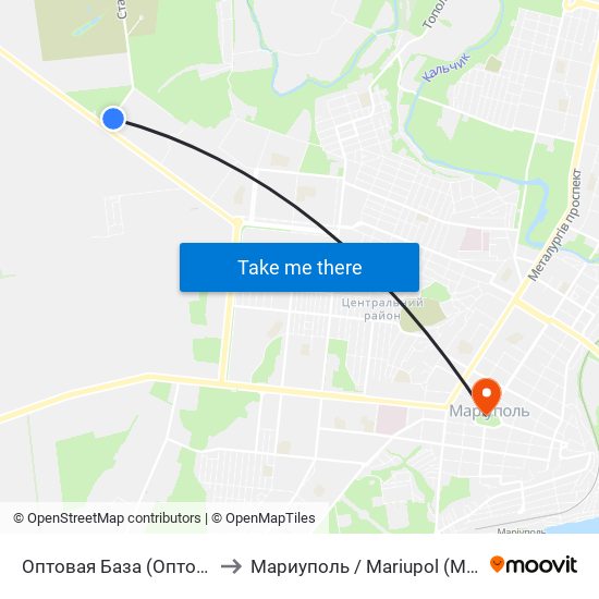 Оптовая База (Оптова База) to Мариуполь / Mariupol (Маріуполь) map