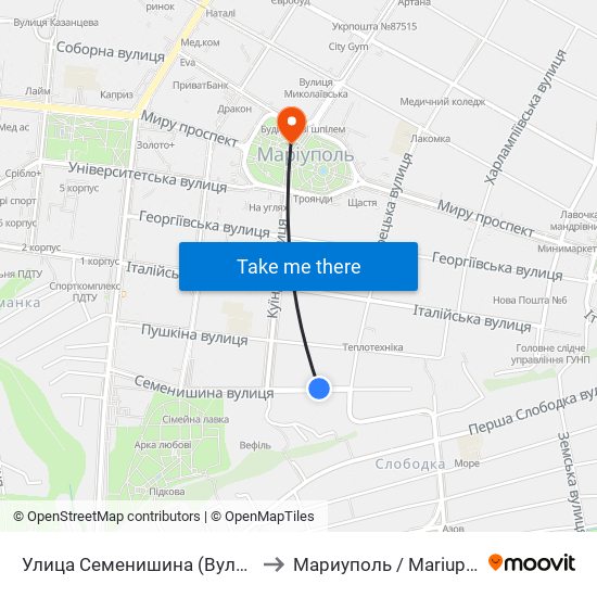 Улица Семенишина (Вулиця Семенишина) to Мариуполь / Mariupol (Маріуполь) map