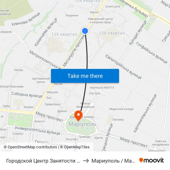 Городской Центр Занятости (Міський Центр Зайнятості) to Мариуполь / Mariupol (Маріуполь) map