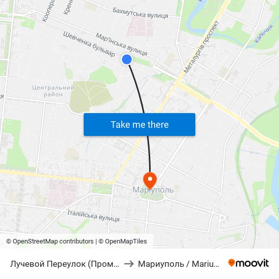 Лучевой Переулок (Променевий Провулок) to Мариуполь / Mariupol (Маріуполь) map