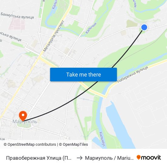 Правобережная Улица (Правобережна Вулиця) to Мариуполь / Mariupol (Маріуполь) map