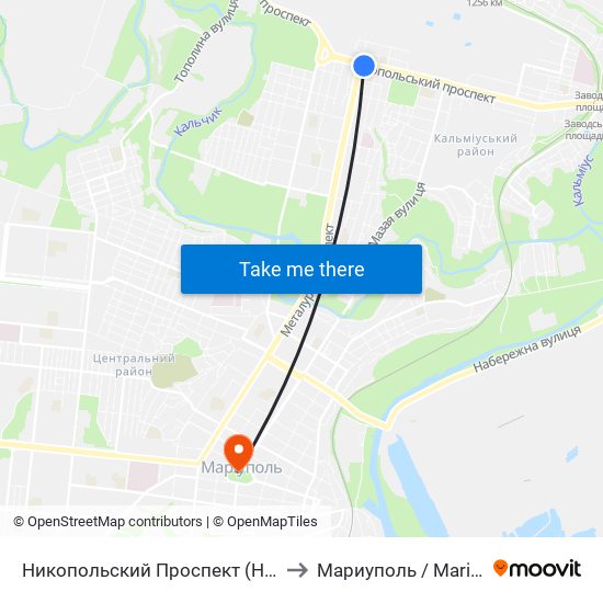 Никопольский Проспект (Нікопольський Проспект) to Мариуполь / Mariupol (Маріуполь) map