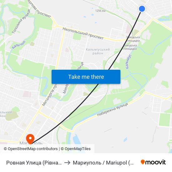 Ровная Улица (Рівна Вулиця) to Мариуполь / Mariupol (Маріуполь) map