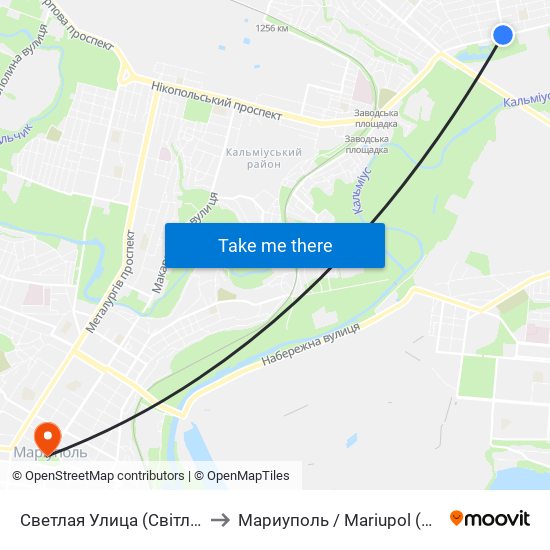 Светлая Улица (Світла Вулиця) to Мариуполь / Mariupol (Маріуполь) map