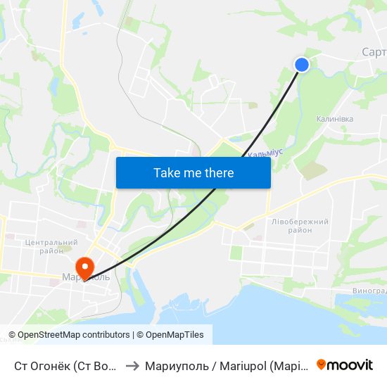 Ст Огонёк (Ст Вогник) to Мариуполь / Mariupol (Маріуполь) map