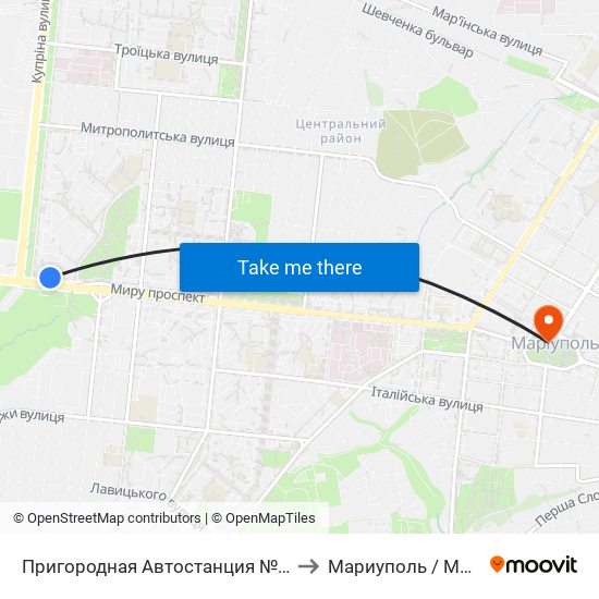 Пригородная Автостанция №2 (Приміська Автостанція №2) to Мариуполь / Mariupol (Маріуполь) map