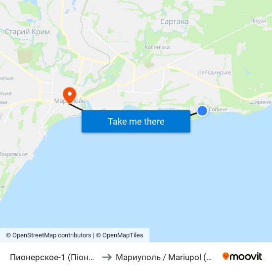 Пионерское-1 (Піонерське-1) to Мариуполь / Mariupol (Маріуполь) map