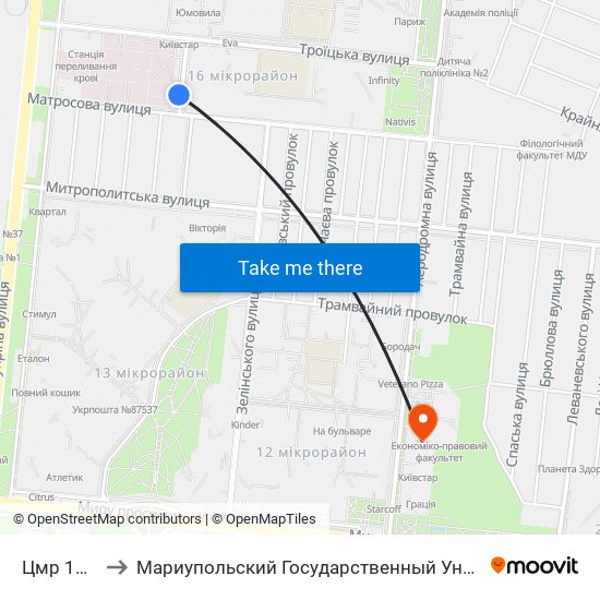 Цмр 17-18 to Мариупольский Государственный Университет map