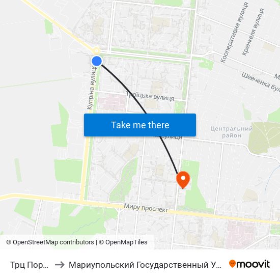 Трц Портcity to Мариупольский Государственный Университет map