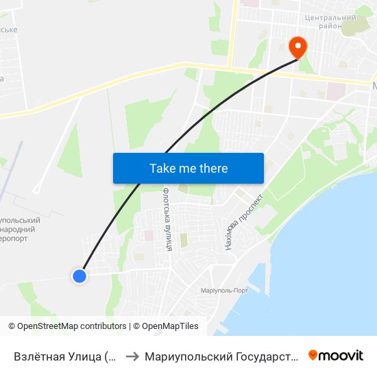 Взлётная Улица (Злітна Вулиця) to Мариупольский Государственный Университет map