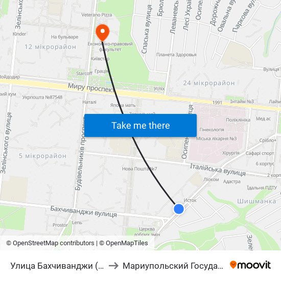 Улица Бахчиванджи (Вулиця Бахчиванджи) to Мариупольский Государственный Университет map
