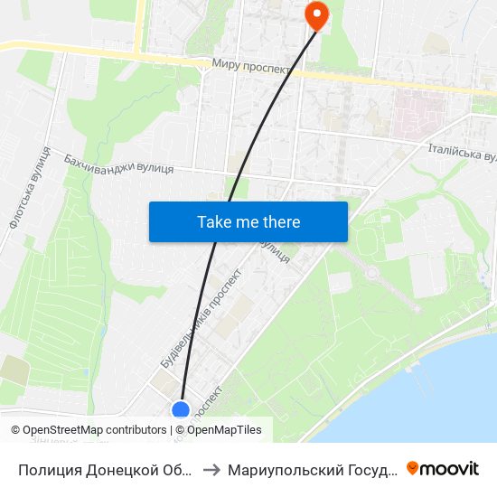 Полиция Донецкой Области (Поліція Донеччини) to Мариупольский Государственный Университет map