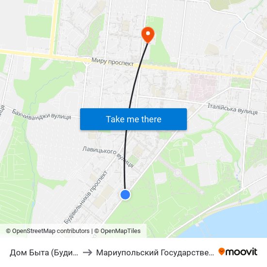 Дом Быта (Будинок Побуту) to Мариупольский Государственный Университет map