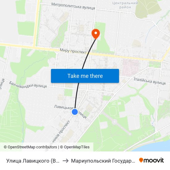 Улица Лавицкого (Вулиця Лавицького) to Мариупольский Государственный Университет map