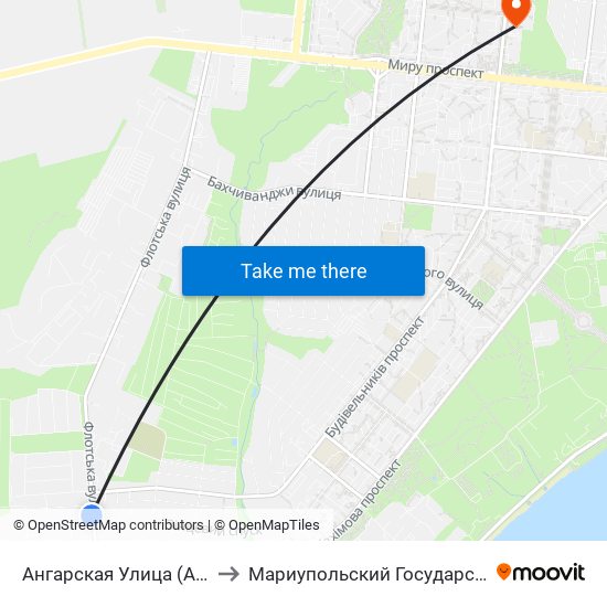 Ангарская Улица (Ангарська Вулиця) to Мариупольский Государственный Университет map
