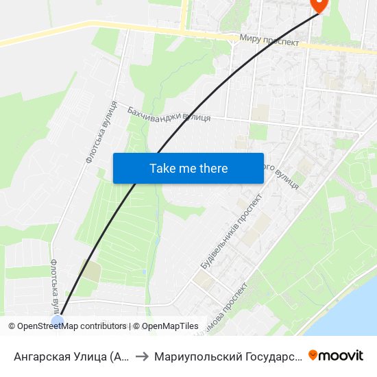 Ангарская Улица (Ангарська Вулиця) to Мариупольский Государственный Университет map