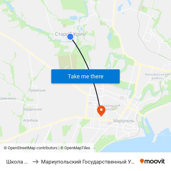 Школа №46 to Мариупольский Государственный Университет map