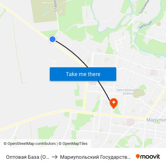 Оптовая База (Оптова База) to Мариупольский Государственный Университет map