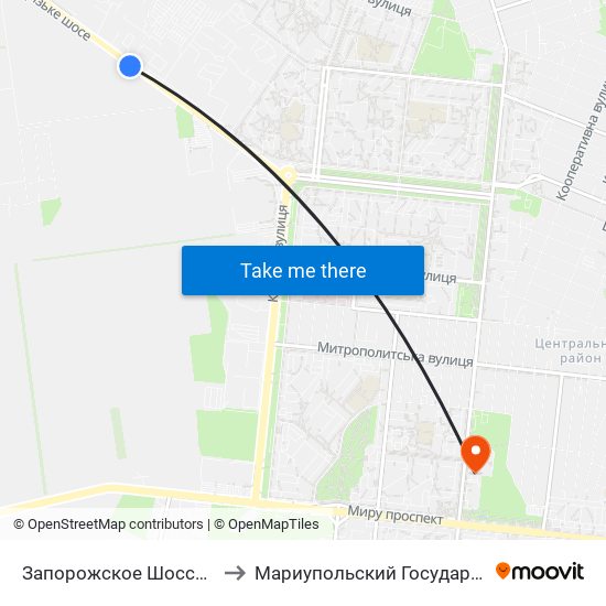 Запорожское Шоссе (Запорізьке Шосе) to Мариупольский Государственный Университет map