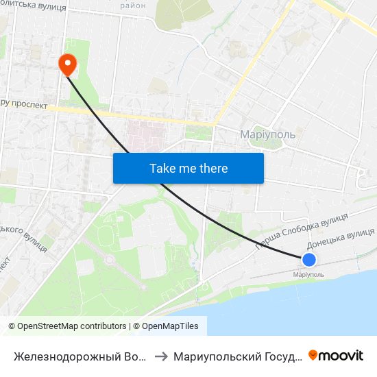 Железнодорожный Вокзал (Залізничний Вокзал) to Мариупольский Государственный Университет map