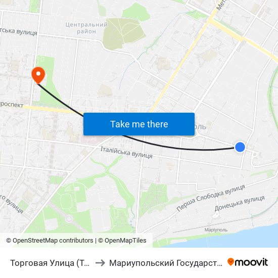 Торговая Улица (Торгова Вулиця) to Мариупольский Государственный Университет map