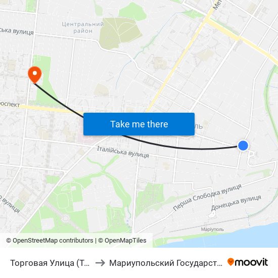 Торговая Улица (Торгова Вулиця) to Мариупольский Государственный Университет map