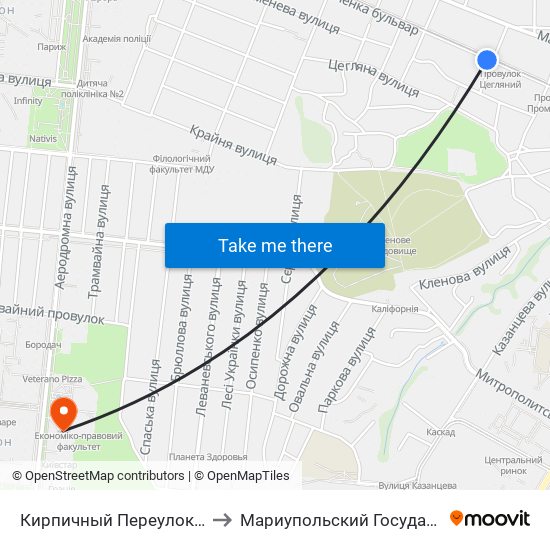 Кирпичный Переулок (Цегляний Провулок) to Мариупольский Государственный Университет map