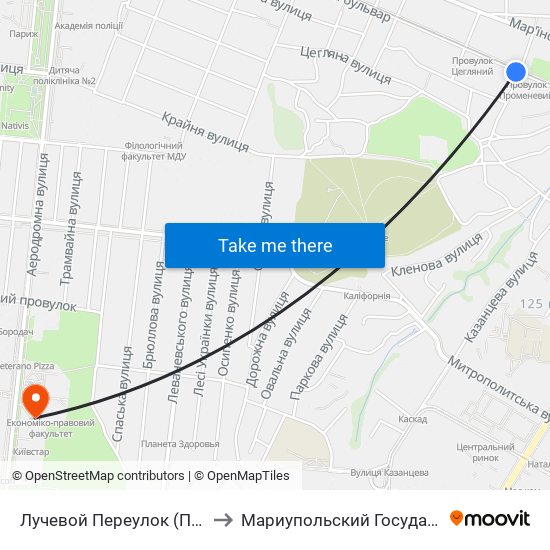 Лучевой Переулок (Променевий Провулок) to Мариупольский Государственный Университет map