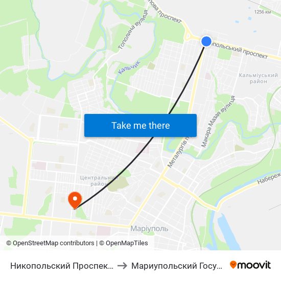 Никопольский Проспект (Нікопольський Проспект) to Мариупольский Государственный Университет map