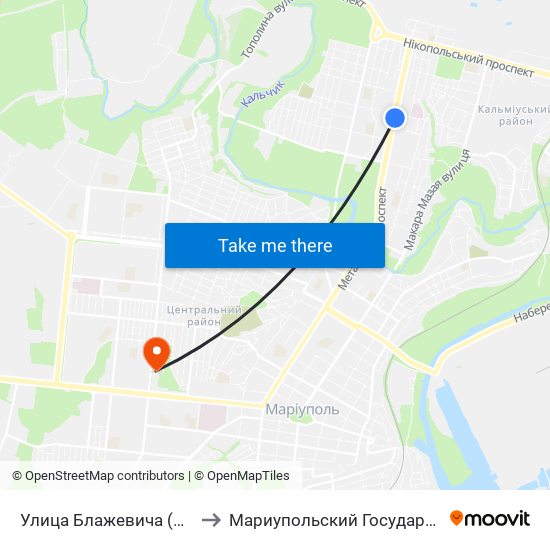 Улица Блажевича (Вулиця Блажевича) to Мариупольский Государственный Университет map