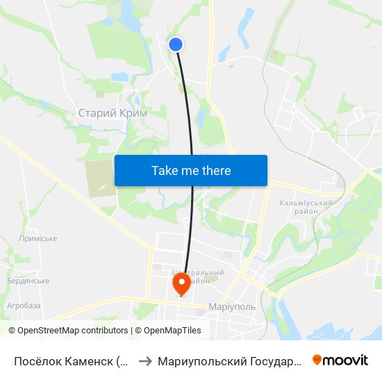 Посёлок Каменск (Селище Каменськ) to Мариупольский Государственный Университет map