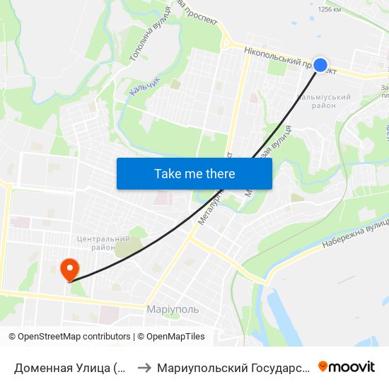 Доменная Улица (Доменна Вулиця) to Мариупольский Государственный Университет map