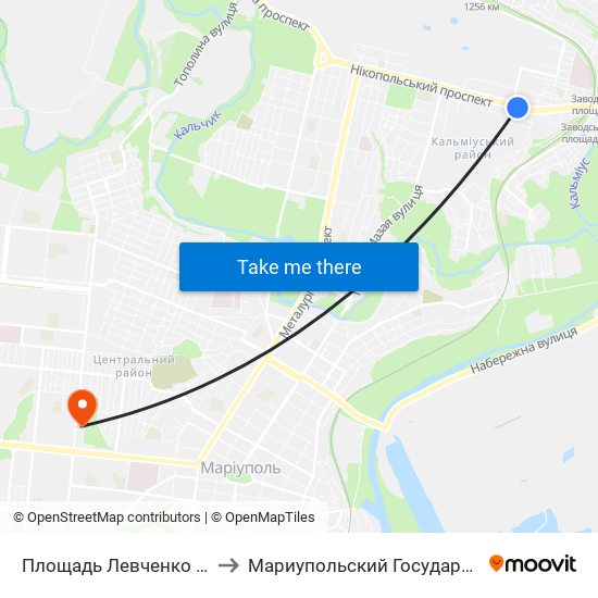 Площадь Левченко (Площа Левченка) to Мариупольский Государственный Университет map