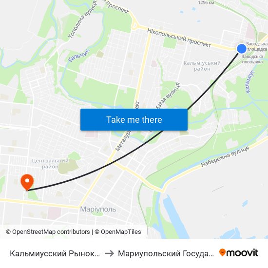 Кальмиусский Рынок (Кальміуський Ринок) to Мариупольский Государственный Университет map