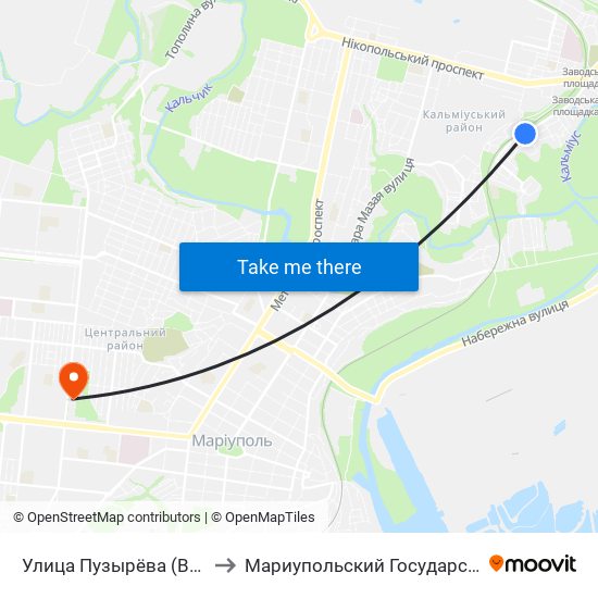 Улица Пузырёва (Вулиця Пузирьова) to Мариупольский Государственный Университет map