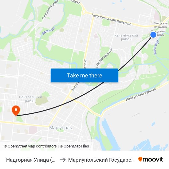 Надгорная Улица (Надгірна Вулиця) to Мариупольский Государственный Университет map