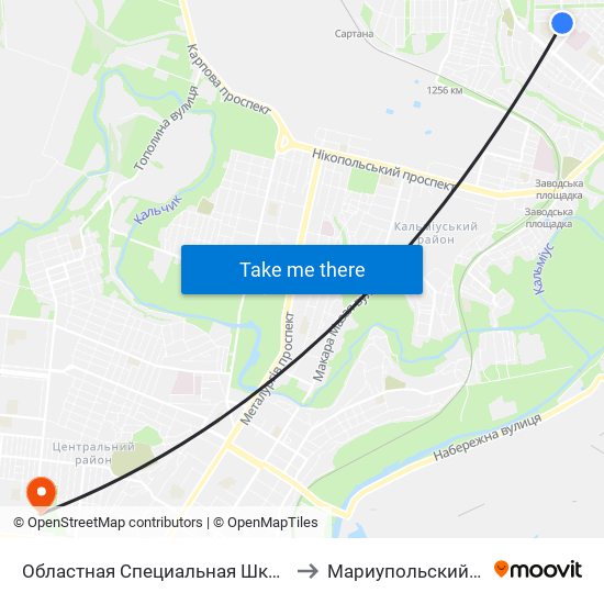 Областная Специальная Школа-Интернат (Обласна Спеціальна Школа-Інтернат) to Мариупольский Государственный Университет map