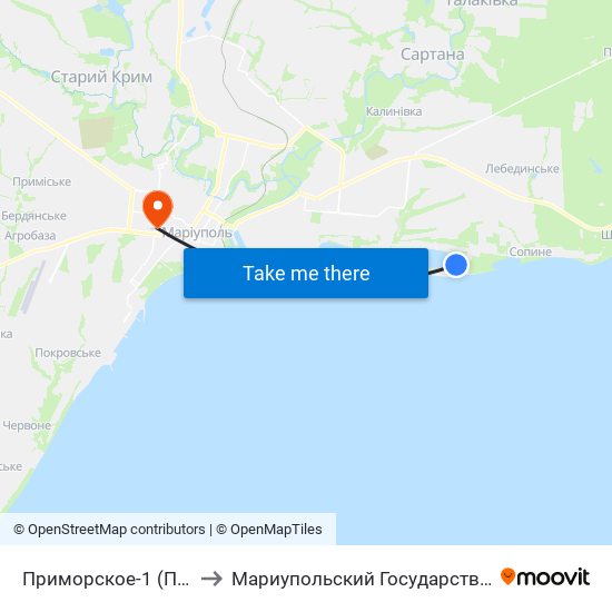 Приморское-1 (Приморське-1) to Мариупольский Государственный Университет map