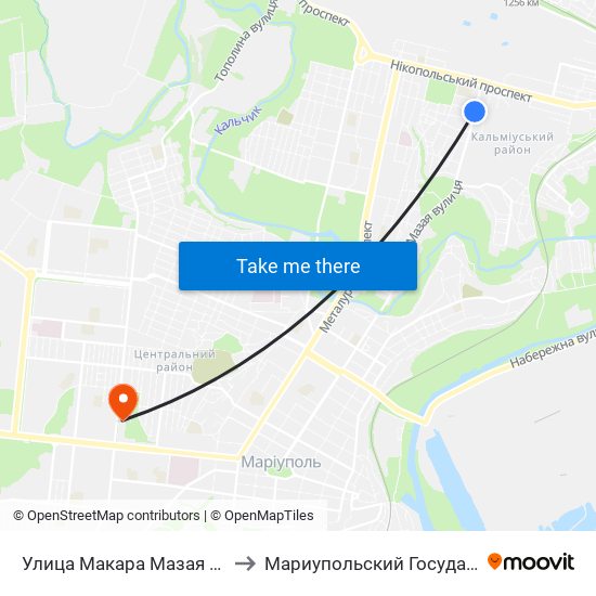 Улица Макара Мазая (Вулиця Макара Мазая) to Мариупольский Государственный Университет map