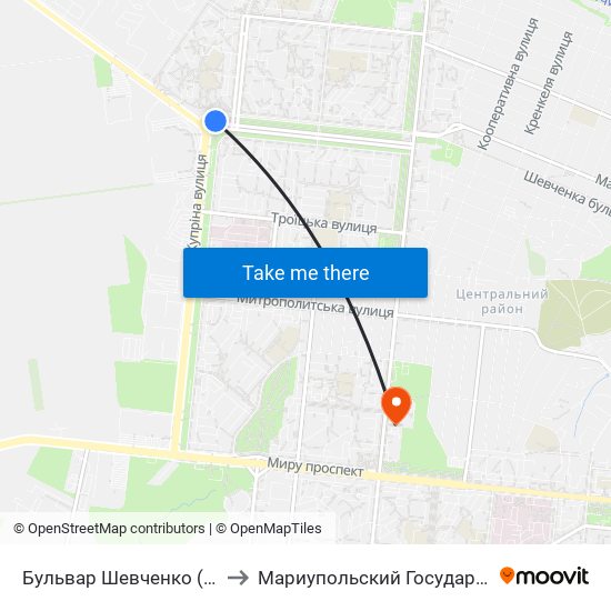 Бульвар Шевченко (Бульвар Шевченка) to Мариупольский Государственный Университет map