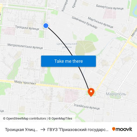 Троицкая Улица (Троїцька Вулиця) to ГВУЗ "Приазовский государственный технический университет" map