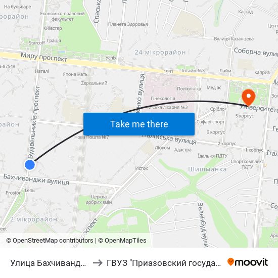 Улица Бахчиванджи (Вулиця Бахчиванджи) to ГВУЗ "Приазовский государственный технический университет" map