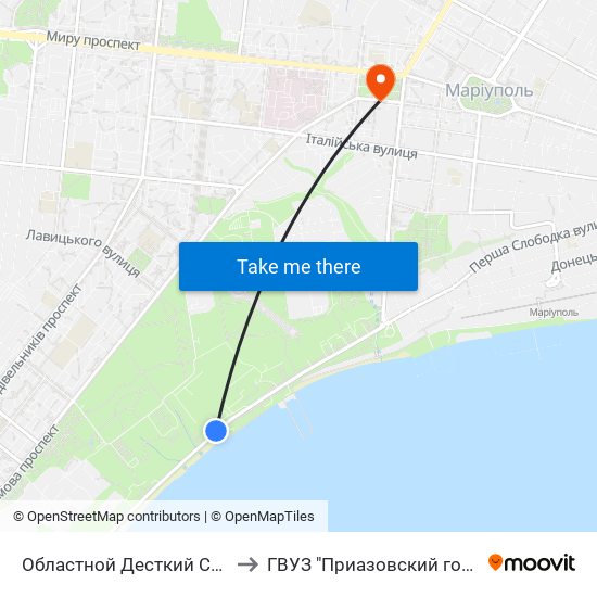 Областной Десткий Санаторий (Обласний Дитячий Санаторій) to ГВУЗ "Приазовский государственный технический университет" map