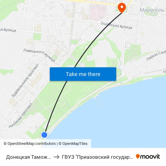 Донецкая Таможня (Донецька Митниця) to ГВУЗ "Приазовский государственный технический университет" map